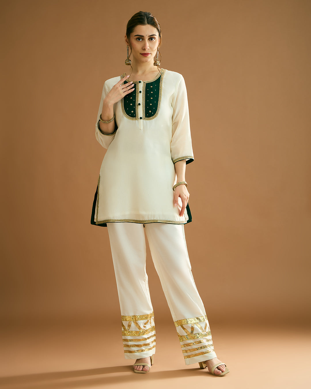 Rumi Silk Chanderi printed Kurta - Ivory Tusk