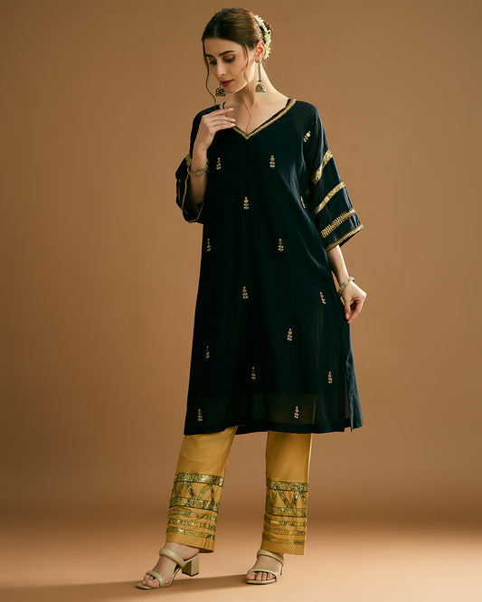 Rumi Silk Voile long Kurta - Midnight Black