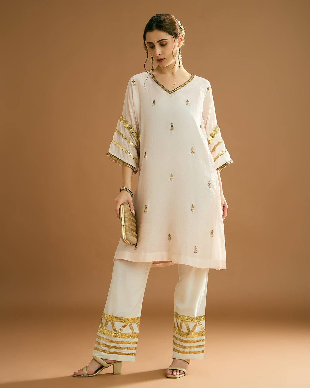 Rumi Silk voile long Kurti - Nude Peach