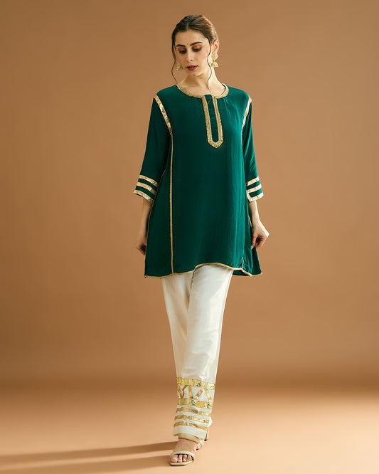 Naaz Silk Crepe Kurti - Bottle Green