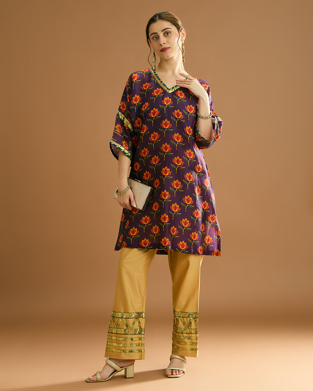 Rumi Silk Chanderi printed Kurta - Lotus Print