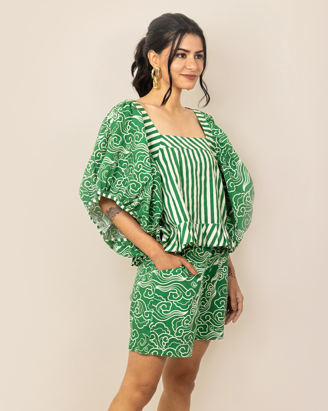 Kumano Co-ord Set with Shorts - Green
