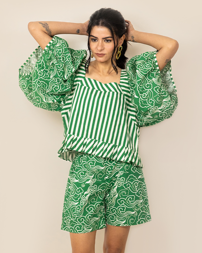 Kumano Co-ord Set with Shorts - Green