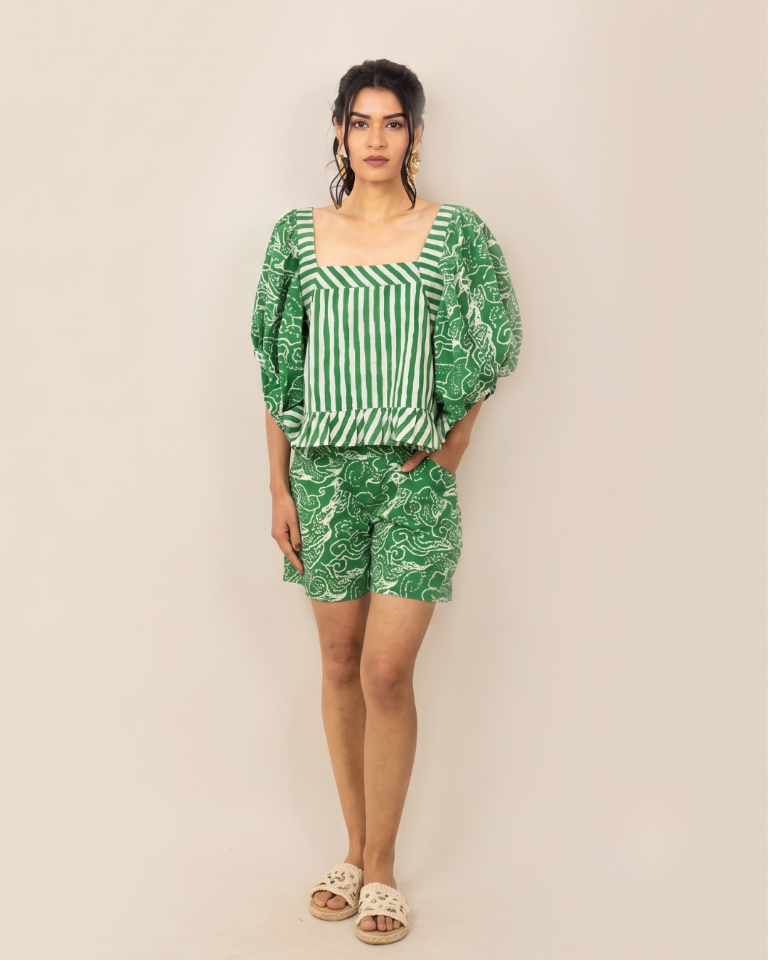 Kumano Co-ord Set with Shorts - Green