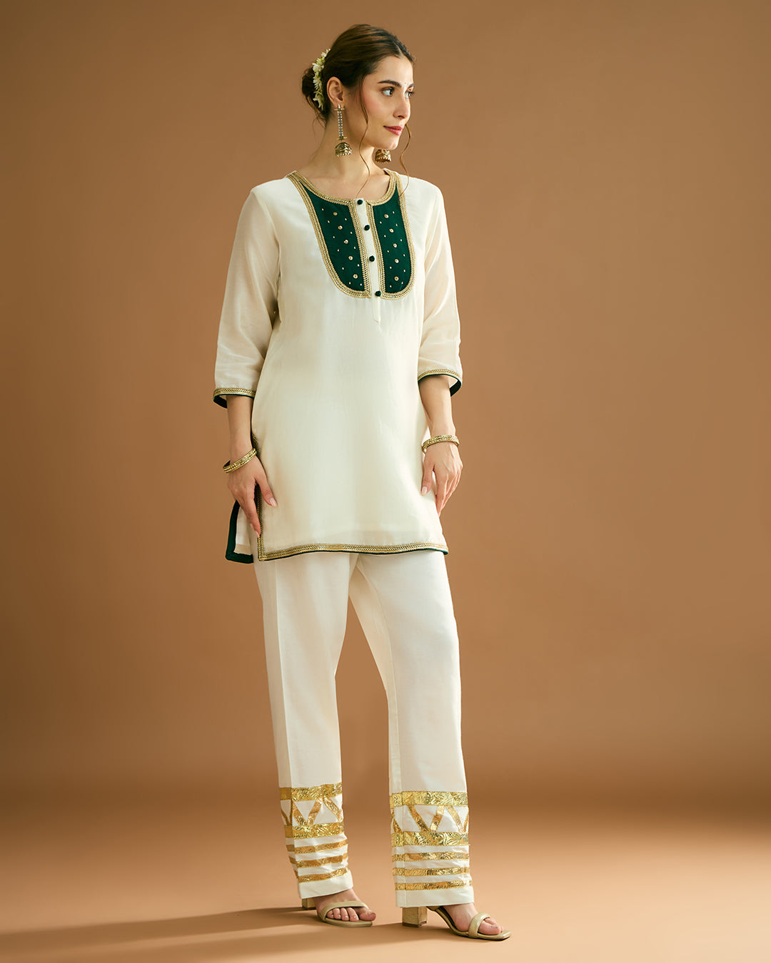 Rumi Silk Chanderi printed Kurta - Ivory Tusk