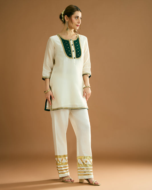 Rumi Silk Chanderi printed Kurta - Ivory Tusk
