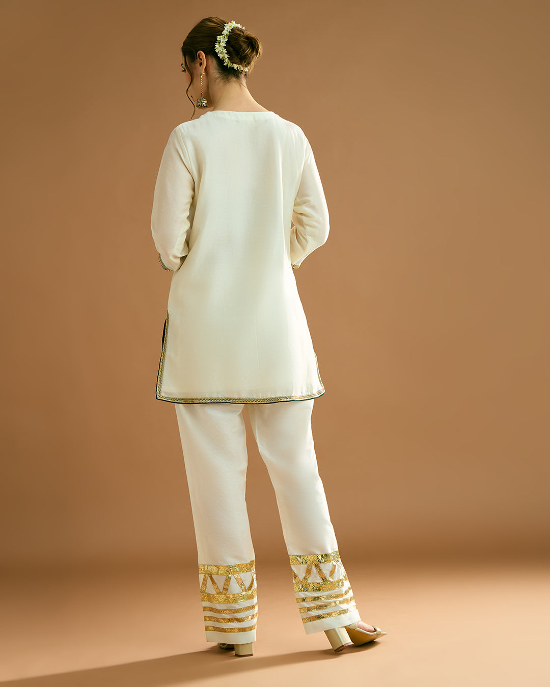 Rumi Silk Chanderi printed Kurta - Ivory Tusk