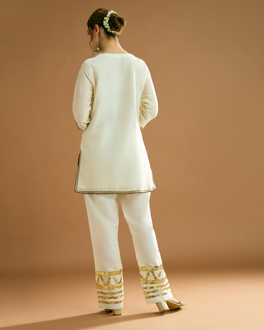 Rumi Silk Chanderi printed Kurta - Ivory Tusk