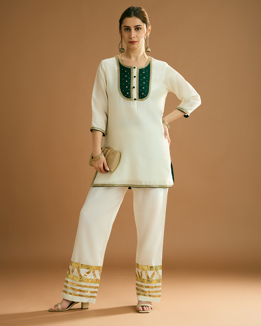 Rumi Silk Chanderi printed Kurta - Ivory Tusk