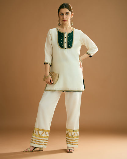 Rumi Silk Chanderi printed Kurta - Ivory Tusk
