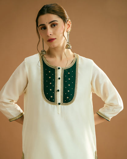 Rumi Silk Chanderi printed Kurta - Ivory Tusk