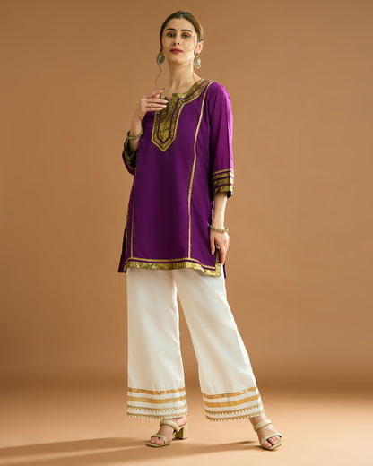 ADA organic malmal Kurta - Purple Jamun