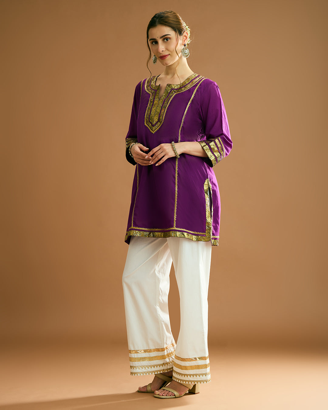 ADA organic malmal Kurta - Purple Jamun