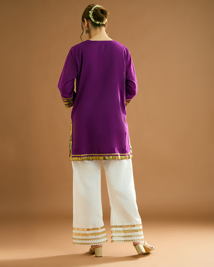 ADA organic malmal Kurta - Purple Jamun