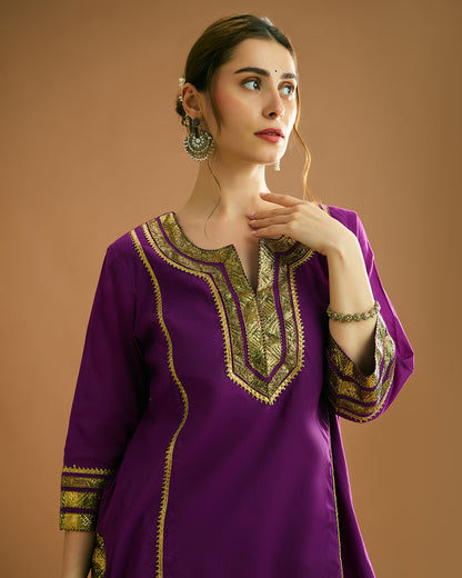 ADA organic malmal Kurta - Purple Jamun