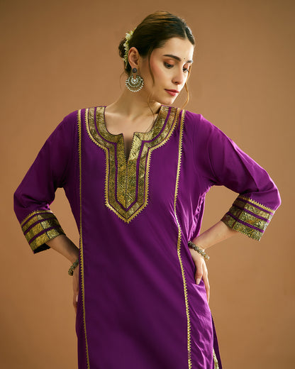 ADA organic malmal Kurta - Purple Jamun