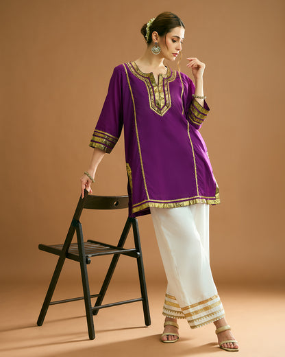 ADA organic malmal Kurta - Purple Jamun