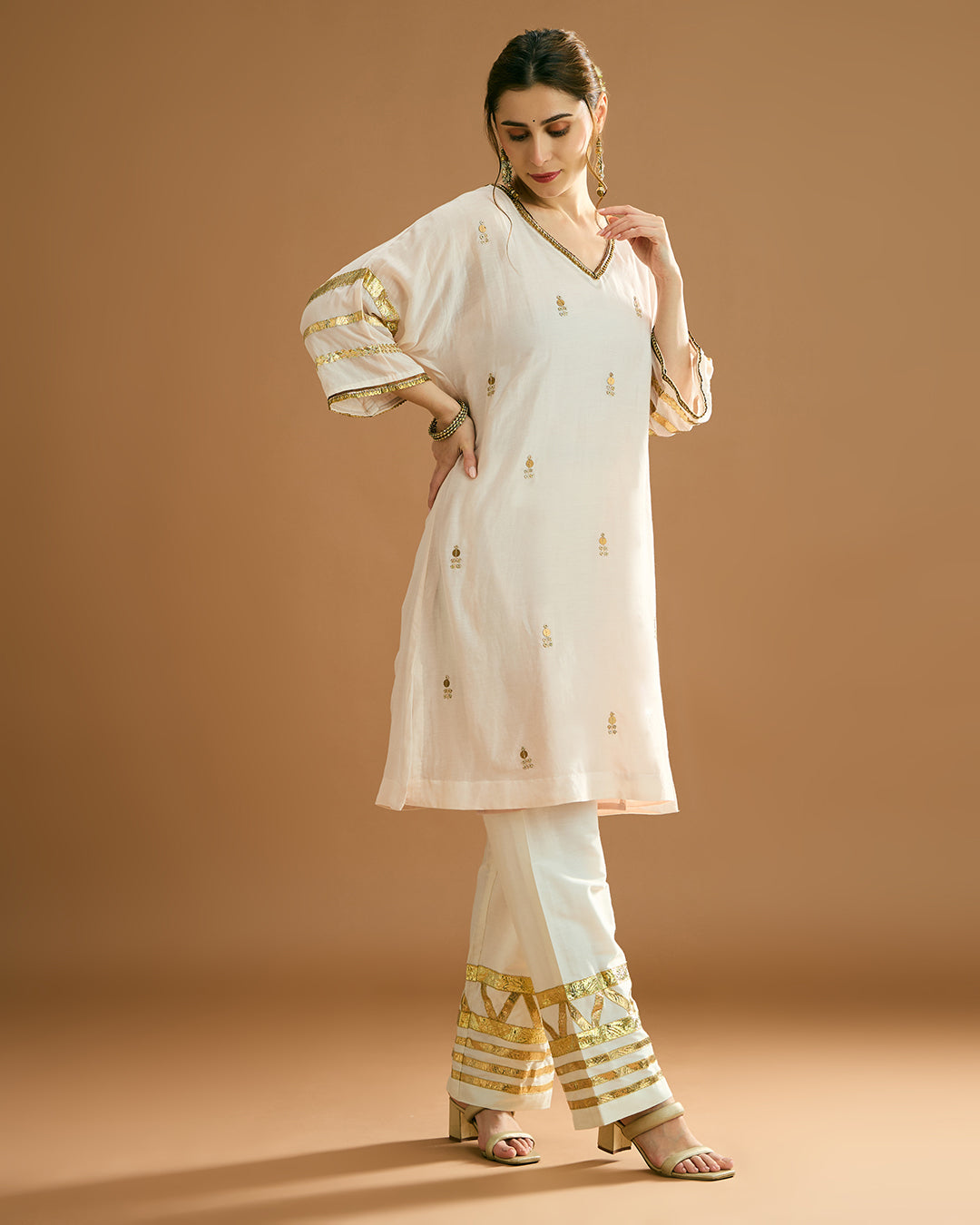 Rumi Silk voile long Kurti - Nude Peach