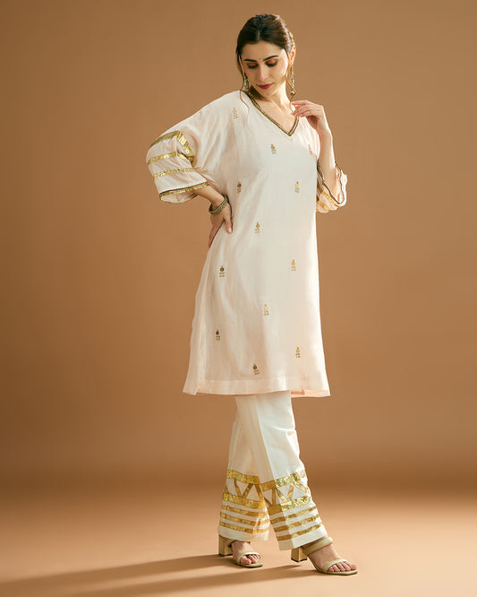 Rumi Silk voile long Kurti - Nude Peach