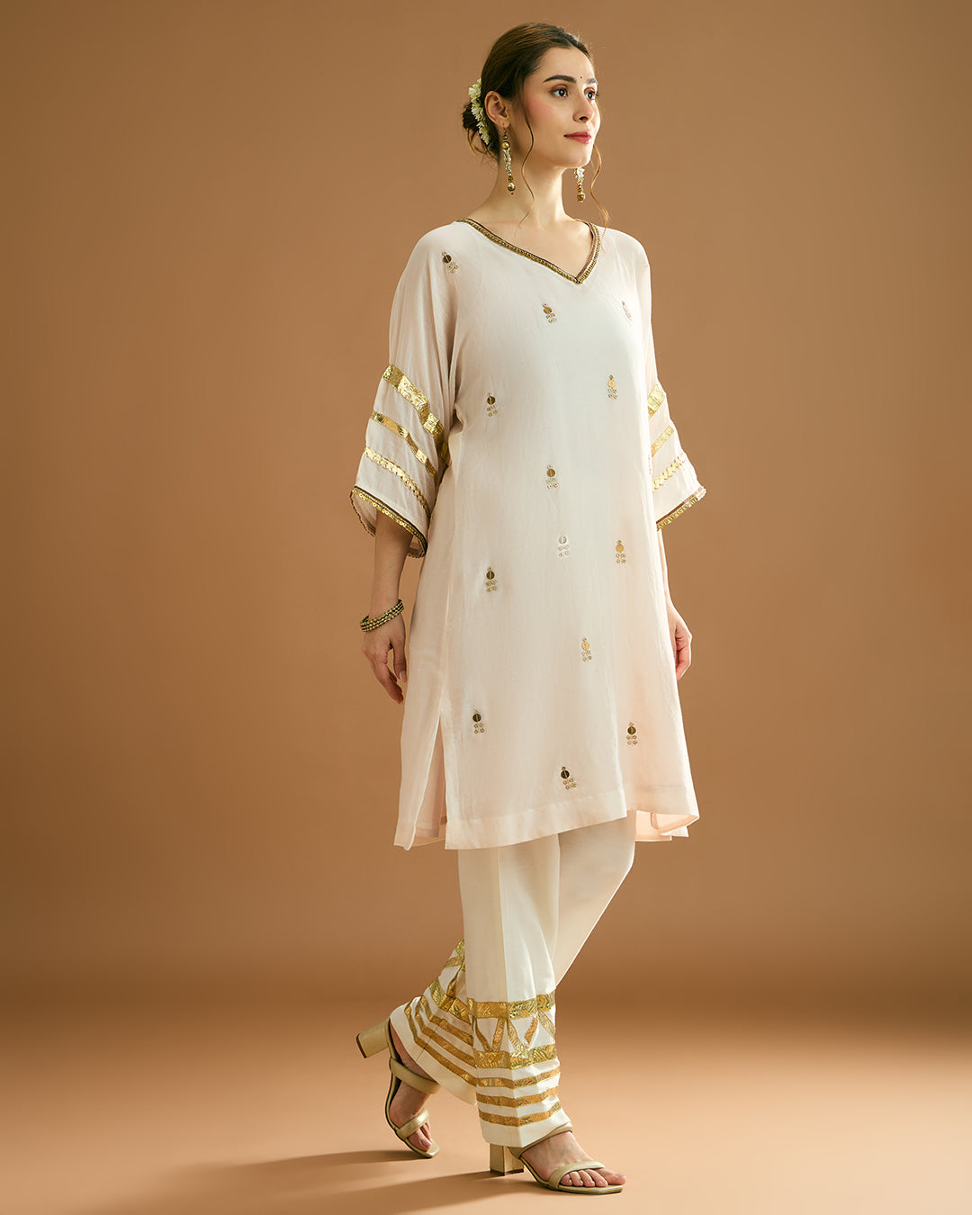 Rumi Silk voile long Kurti - Nude Peach