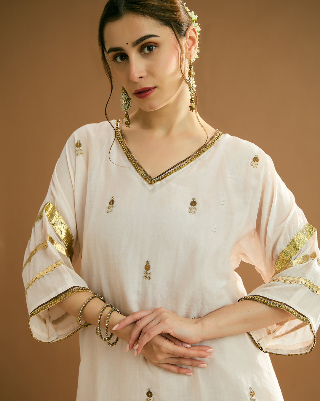 Rumi Silk voile long Kurti - Nude Peach