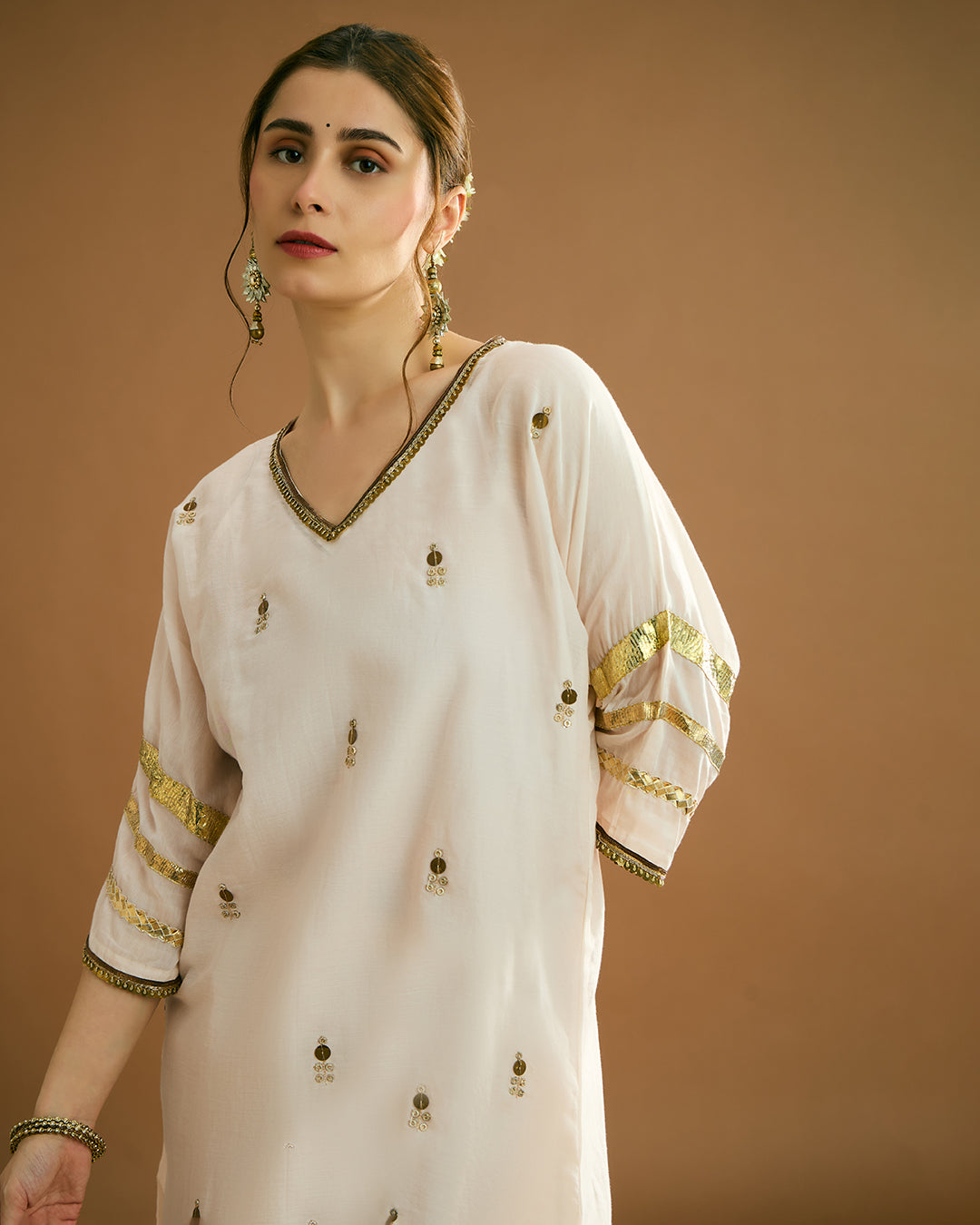 Rumi Silk voile long Kurti - Nude Peach