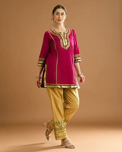 ADA organic malmal Kurta - Rani Pink