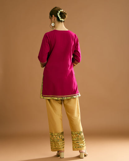 ADA organic malmal Kurta - Rani Pink
