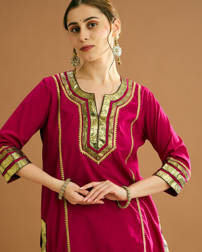 ADA organic malmal Kurta - Rani Pink