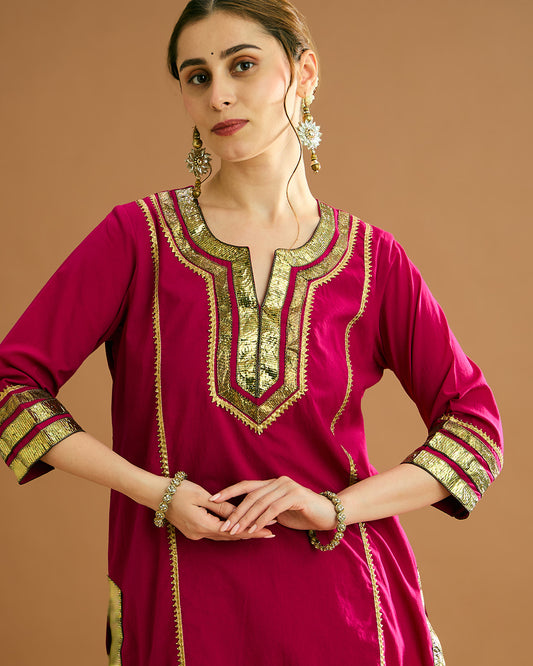 ADA organic malmal Kurta - Rani Pink
