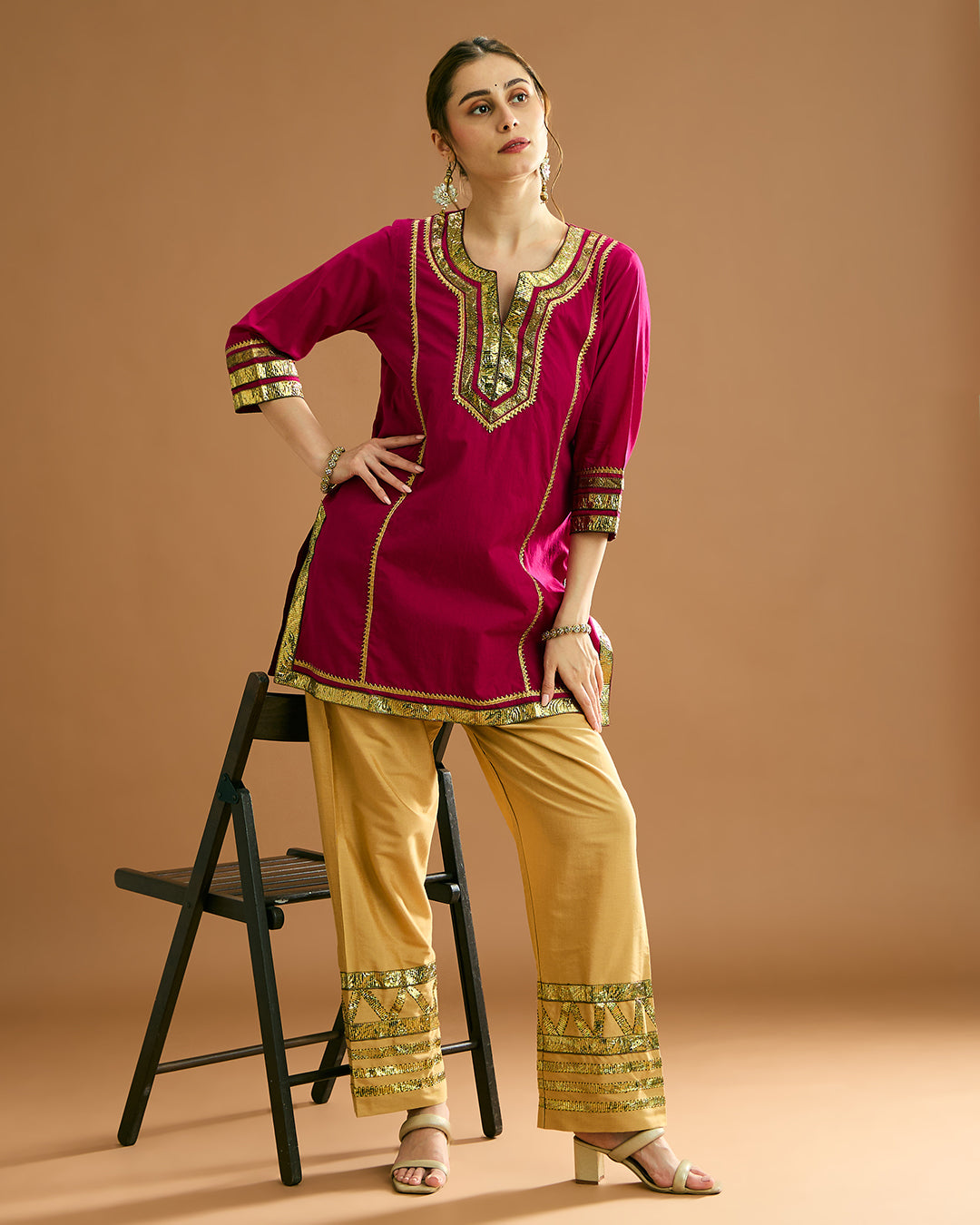 ADA organic malmal Kurta - Rani Pink