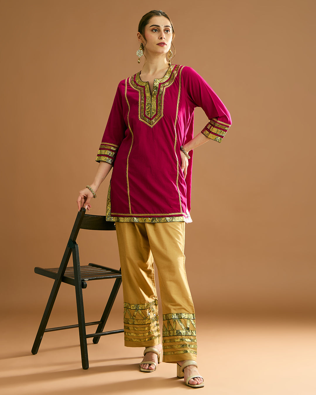 ADA organic malmal Kurta - Rani Pink