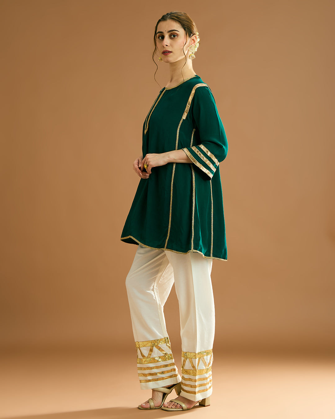 Naaz Silk Crepe Kurti - Bottle Green