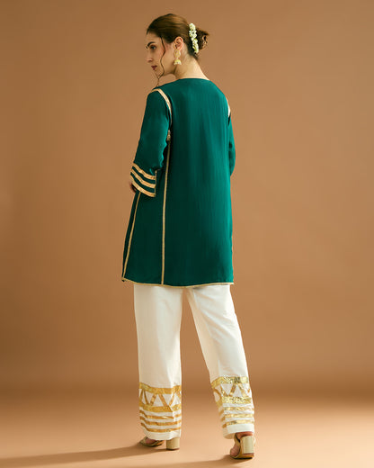 Naaz Silk Crepe Kurti - Bottle Green
