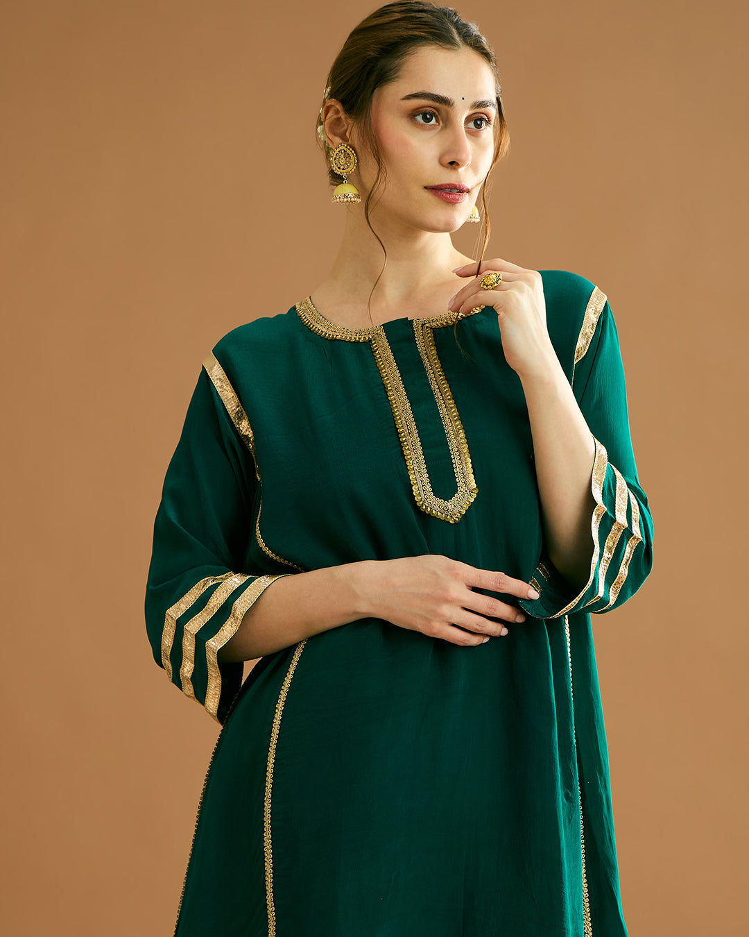 Naaz Silk Crepe Kurti - Bottle Green