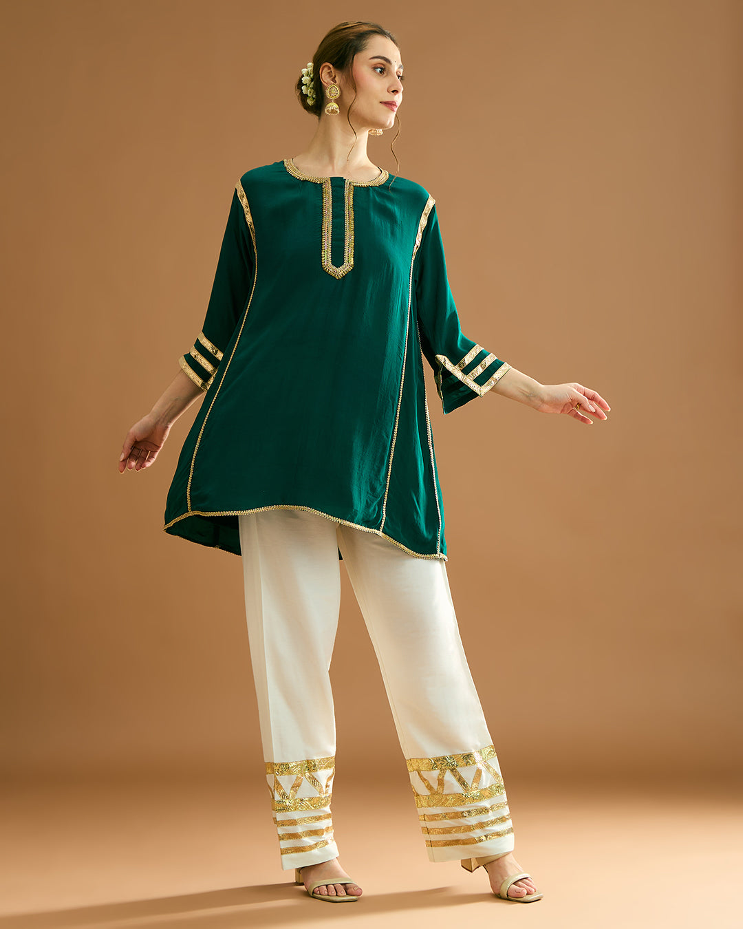 Naaz Silk Crepe Kurti - Bottle Green