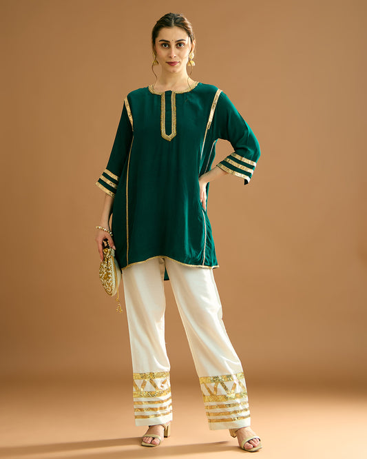 Naaz Silk Crepe Kurti - Bottle Green