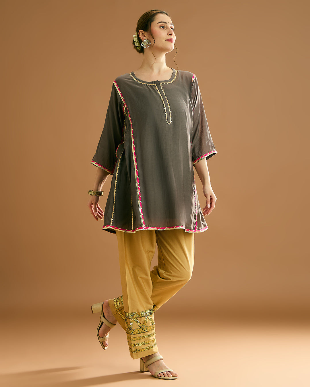 Aarna Silk voile Kurti - Clay