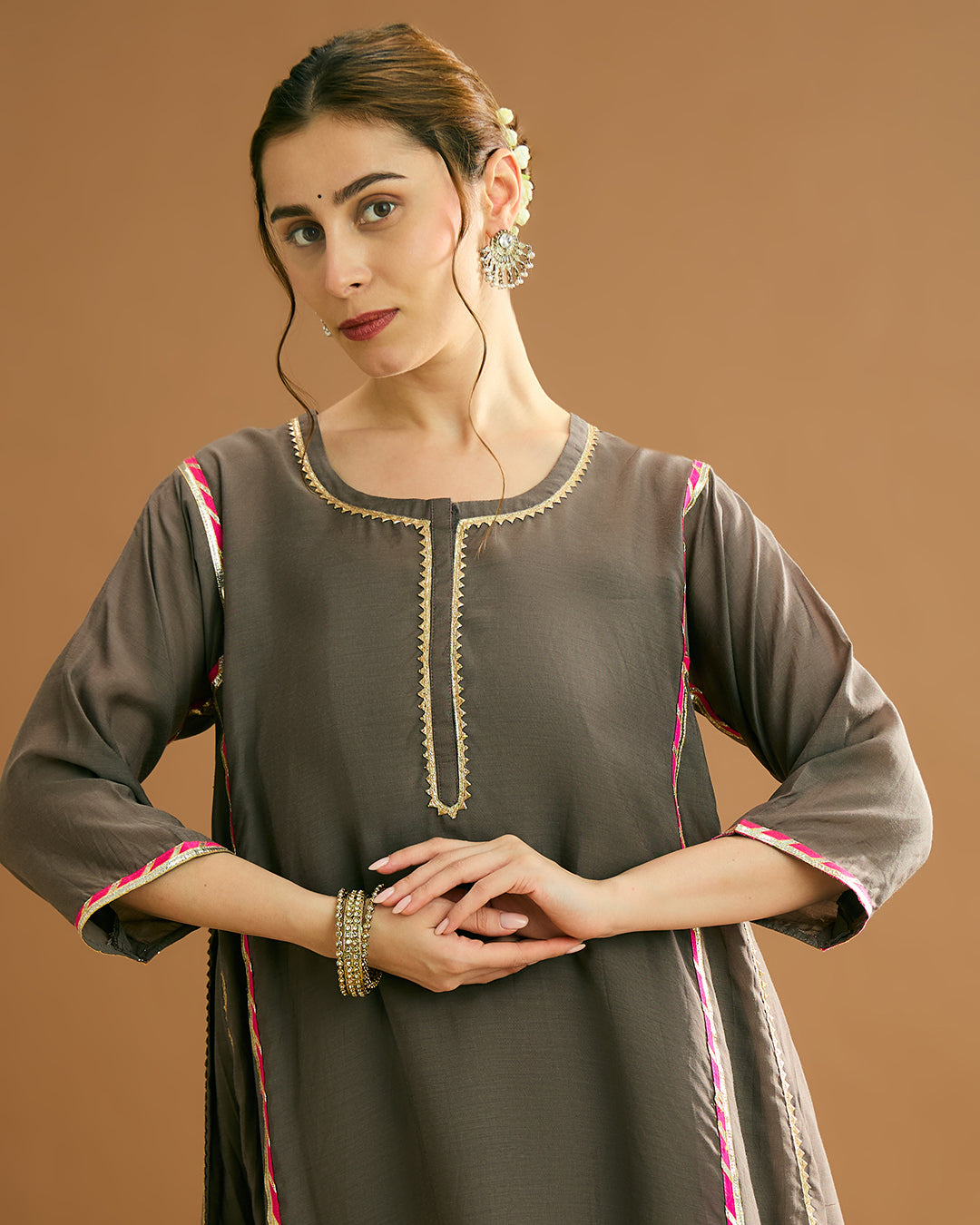 Aarna Silk voile Kurti - Clay