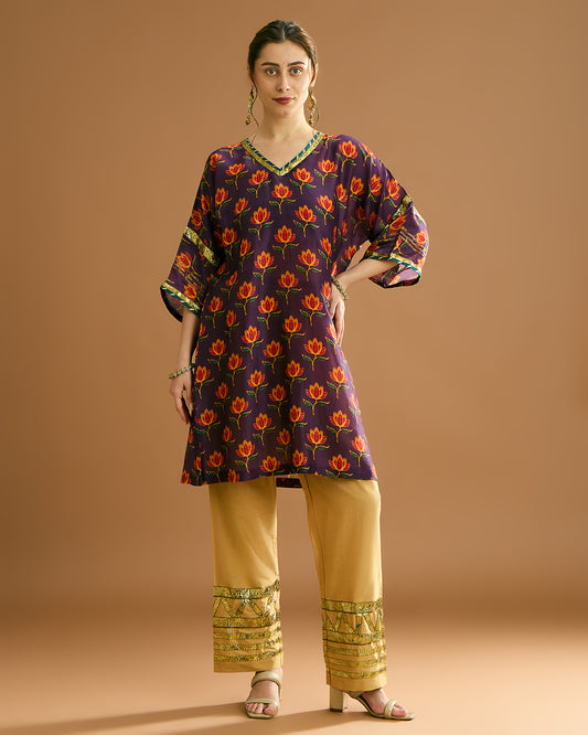 Rumi Silk Chanderi printed Kurta - Lotus Print