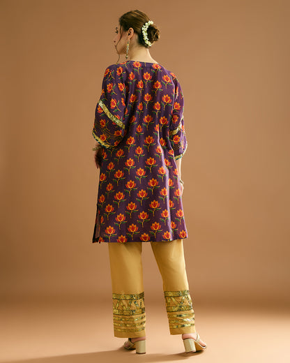 Rumi Silk Chanderi printed Kurta - Lotus Print