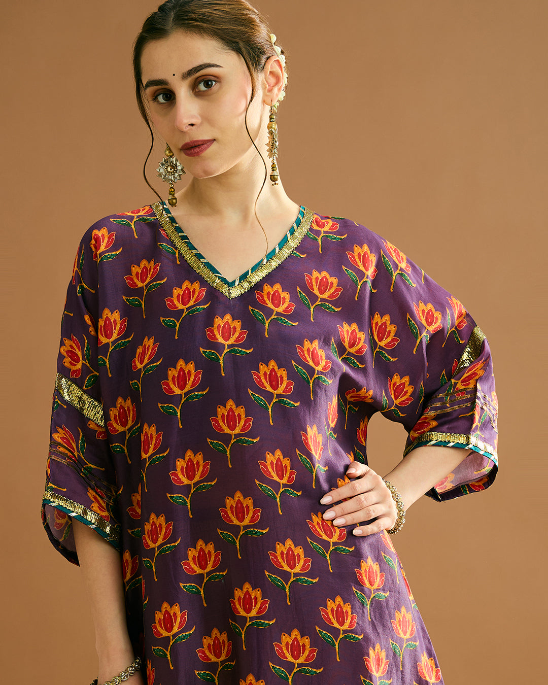 Rumi Silk Chanderi printed Kurta - Lotus Print