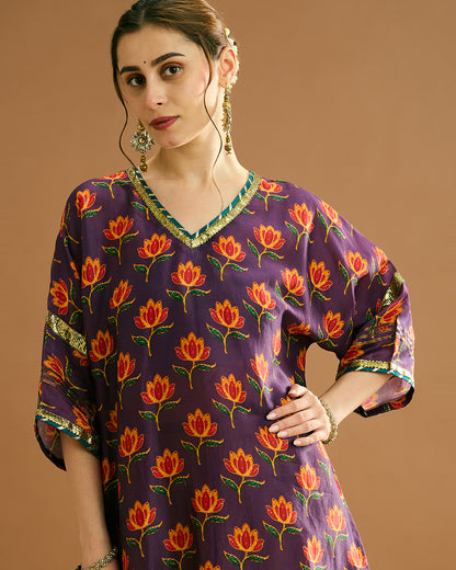 Rumi Silk Chanderi printed Kurta - Lotus Print