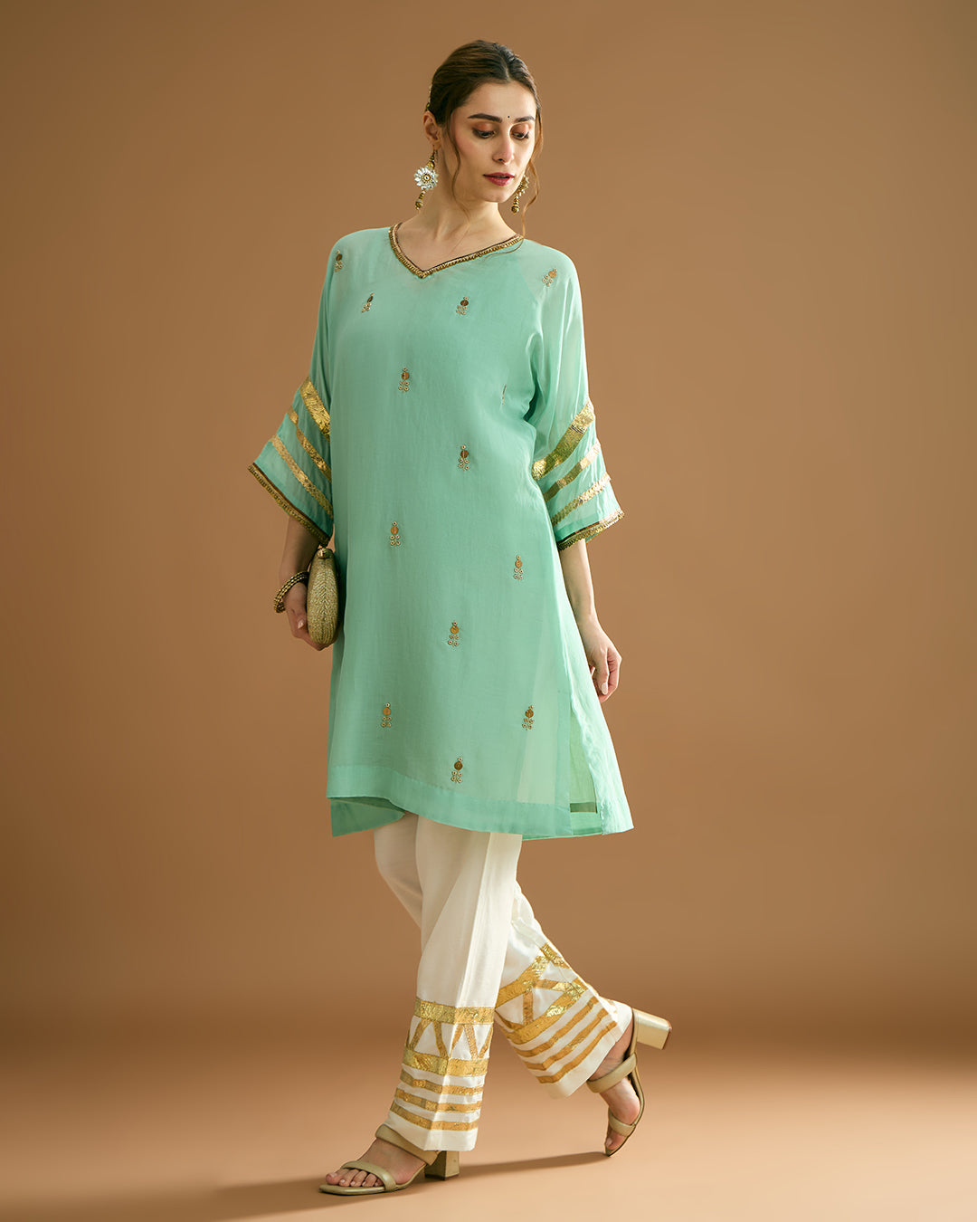 Rumi Silk voile long Kurti - Soft Pista Green