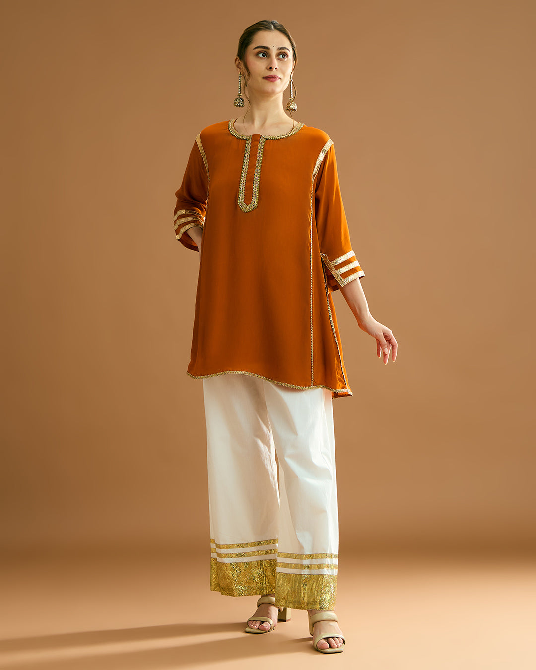 Naaz Silk Crepe Kurti - Burnt Orange
