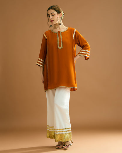 Naaz Silk Crepe Kurti - Burnt Orange