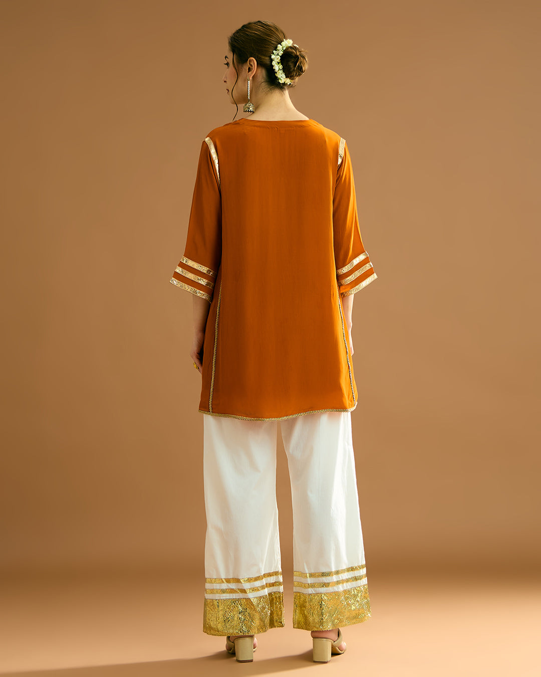 Naaz Silk Crepe Kurti - Burnt Orange