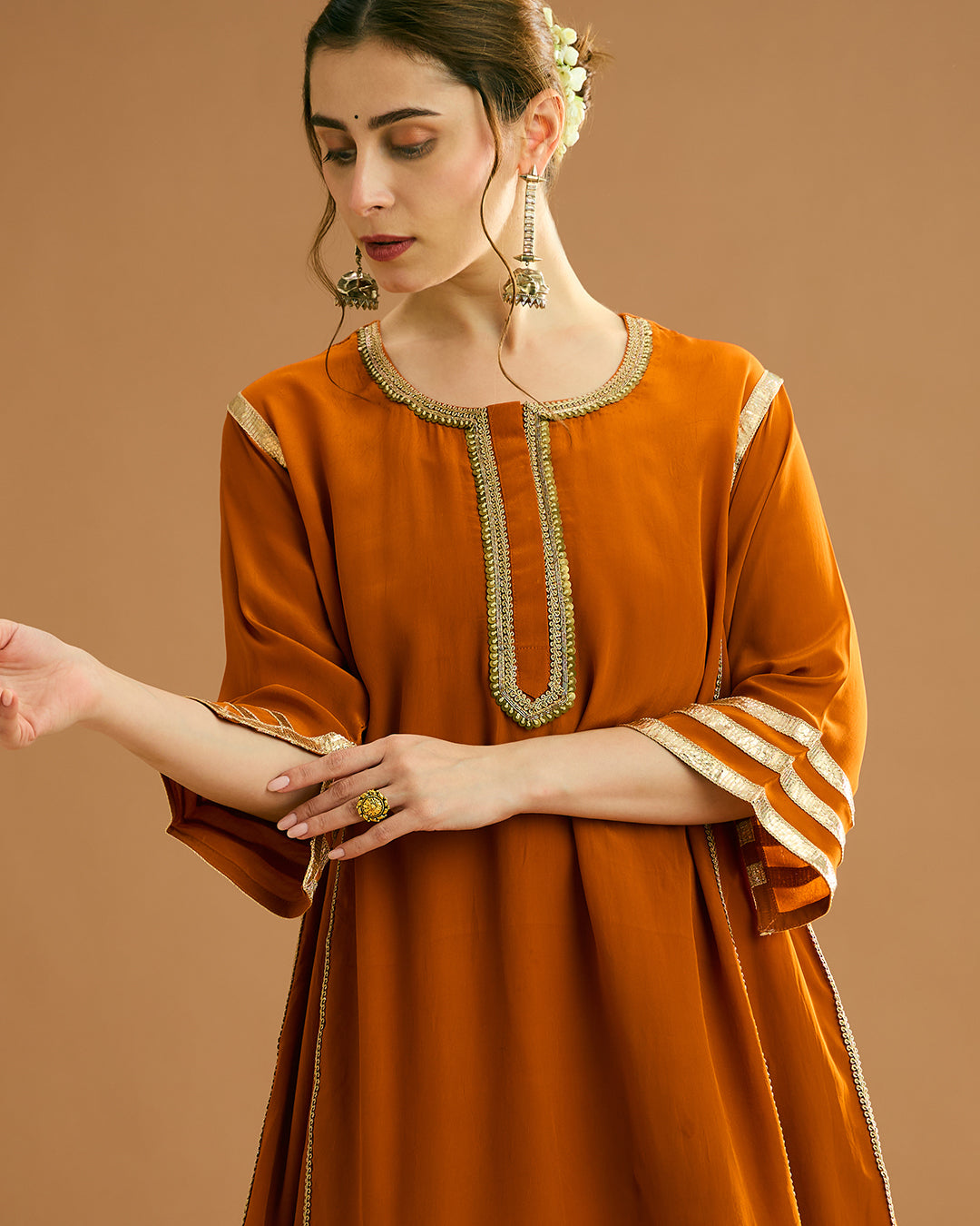 Naaz Silk Crepe Kurti - Burnt Orange