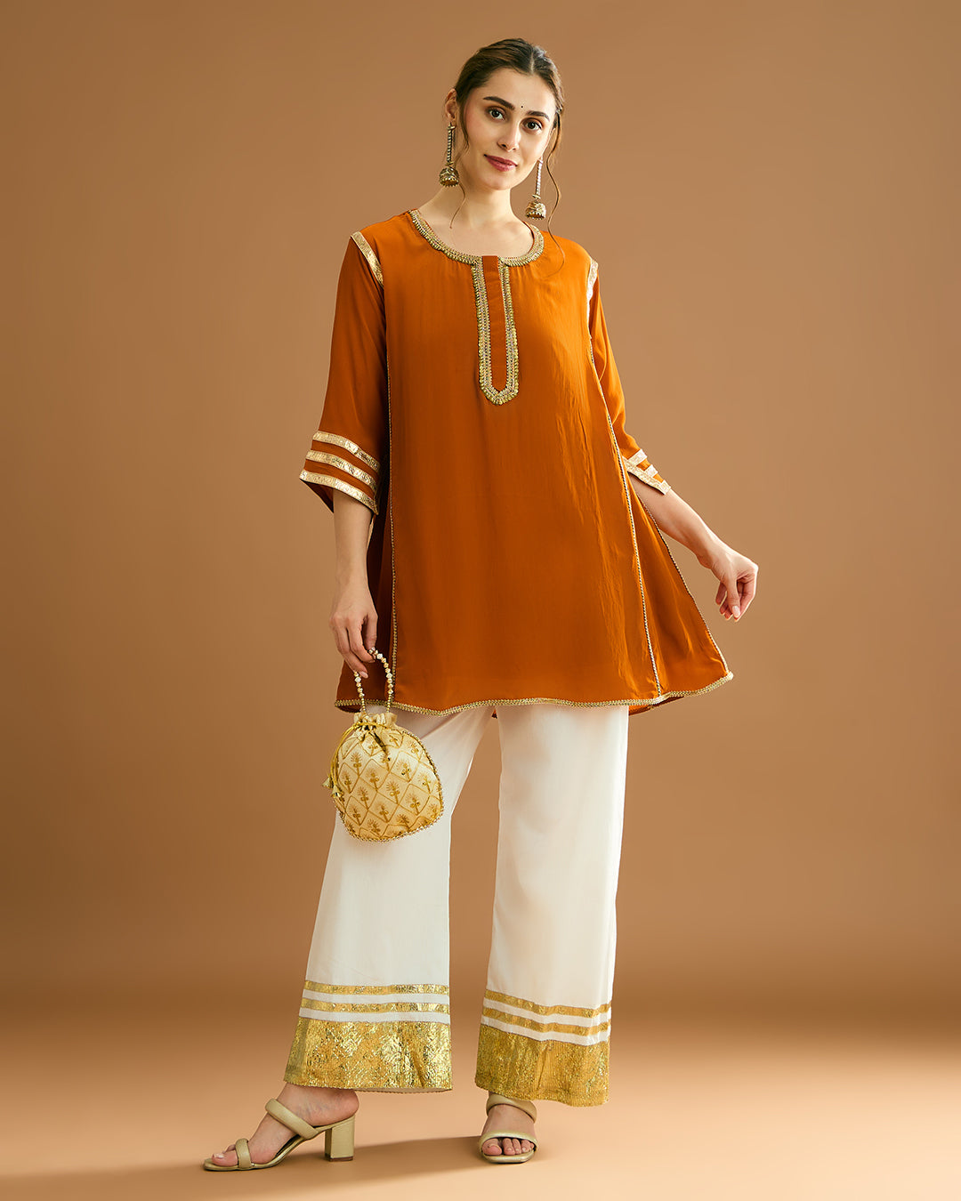 Naaz Silk Crepe Kurti - Burnt Orange