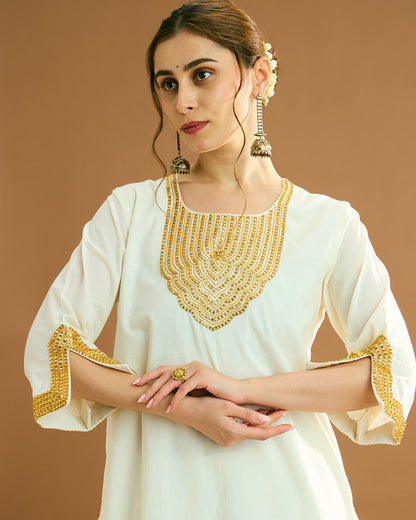Suraiya organic malmal Kurta - Soft Ivory Tusk